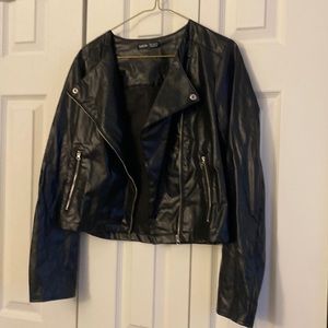 Black faux leather zip up Jacket from Shein